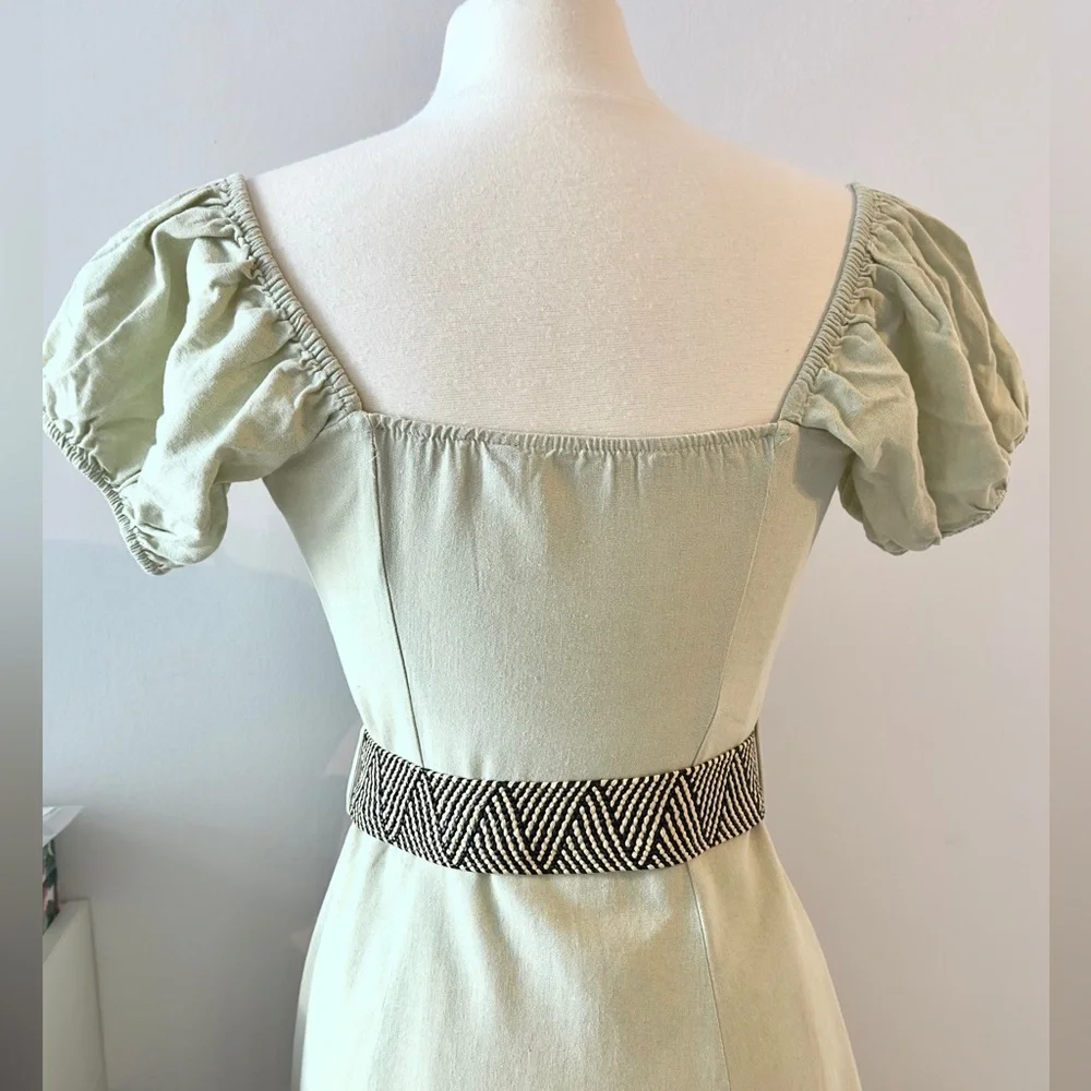 ZARA Linen Blend Midi Dress with Puff Sleeves Cottage core XS - Picture 8 of 9